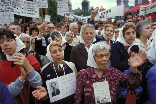 Mothers of missing people under the Juntas in Argentina, protest at the trial.