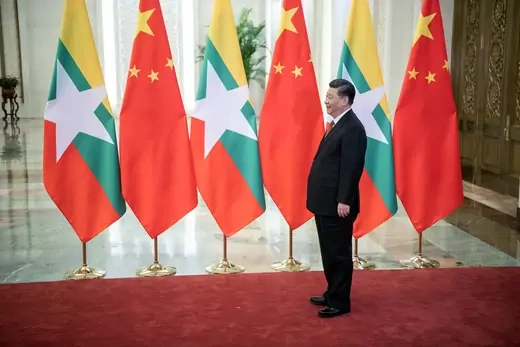 Xi Jinping and Myanmar Flag