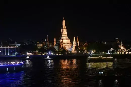 A view of the Temple of Dawn before Earth Hour in Bangkok, Thailand on March 26, 2022.