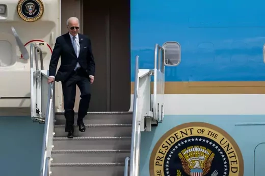 U.S. President Joe Biden exits Air Force One before delivering remarks on infrastructure at the Portland Air National Guard Base on April 21, 2022 in Portland, Oregon.