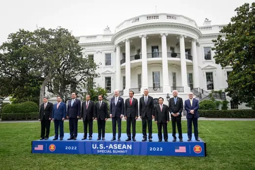 U.S. President Joe Biden (C) takes part in the family photo for the U.S.-ASEAN Special Summit on the South Lawn of the White House on May 12, 2022 in Washington, DC.