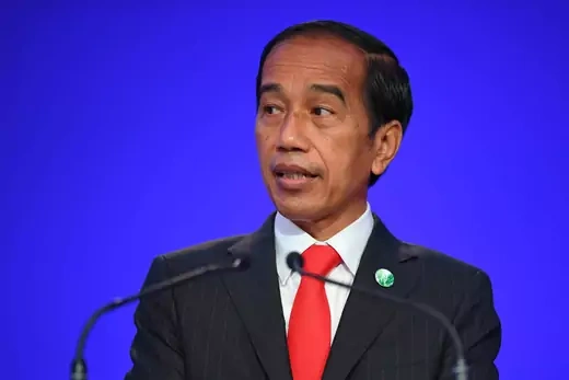 Indonesia's President Joko Widodo presents his national statement as a part of the World Leaders' Summit at the UN Climate Change Conference (COP26) in Glasgow, Scotland, on November 1, 2021.