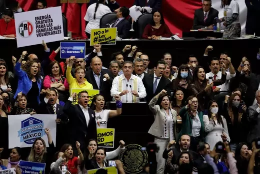 Mexican lawmakers protest a constitutional reform of the energy sector