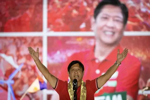 Philippine presidential candidate Ferdinand "Bongbong" Marcos Jr., son of late dictator Ferdinand Marcos, delivers a speech during a campaign rally in Lipa, Batangas province, Philippines, April 20, 2022.