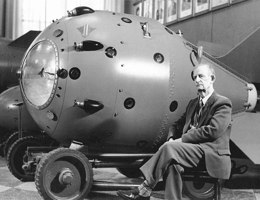 Photo of the director of the Soviet A-bomb project, Yuliy Khariton, and RDS-1, the Soviet Union’s first atomic bomb.