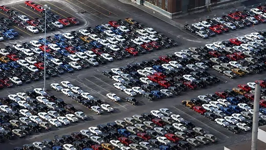 Aerial view of Car and truck inventories.