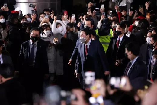 President-Elect Yoon Suk-yeol leaves his house to meet supporters in Seoul, South Korea on March 10, 2022.