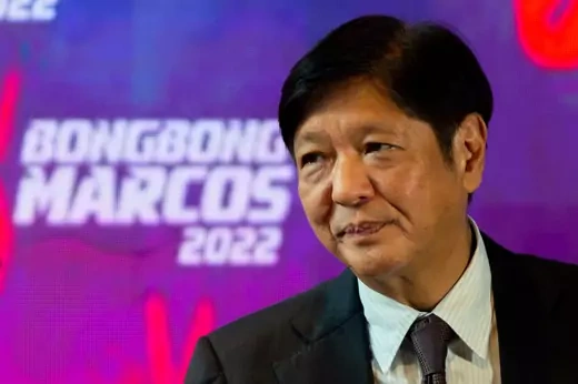 Philippine president-elect Ferdinand "Bongbong" Marcos Jr., son of late dictator Ferdinand Marcos, attends a news conference at his headquarters in Mandaluyong City, Metro Manila, Philippines, on May 23, 2022.