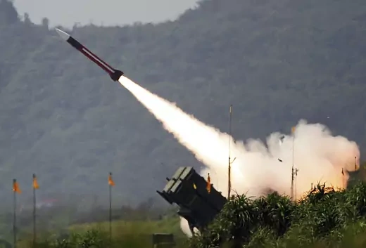 A U.S.-made Patriot missile is launched during the annual Han Kuang No. 22 Military Exercise in Ilan county, Taiwan