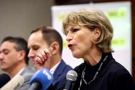 Secretary General of Amnesty International Agnes Callamard speaks at a press conference detailing the NGO's 2022 report accusing Israel of "apartheid against Palestinians." 