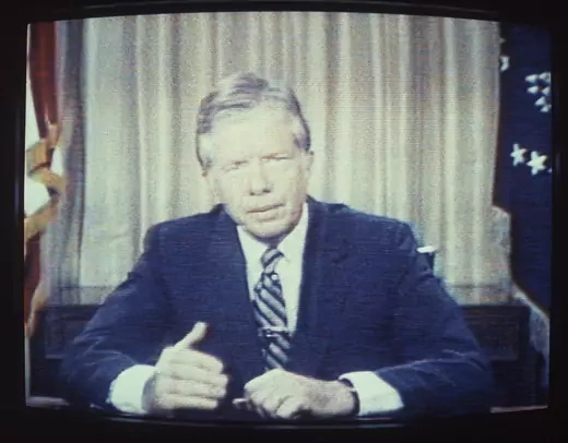 U.S. President Jimmy Carter delivering his energy speech on television.