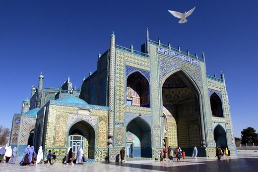 View of Mazar-i-Sharif Blue Mosque, also known as the Tomb of Ali.