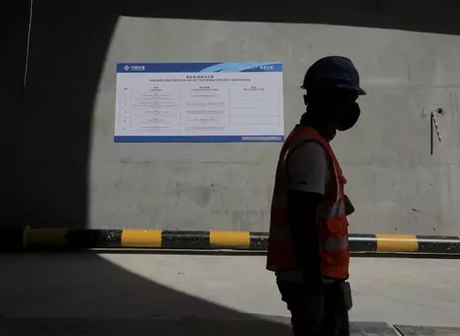 A worker walks out of a tunnel at the construction site of East Coast Rail Link (ECRL), a Chinese-invested railway project part of the Beijing 'Belt and Road Initiative'