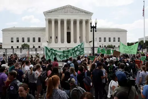 Abortion rights demonstrators protest outside the United States Supreme Court as the court rules in the Dobbs v. Jackson Women’s Health Organization abortion case, overturning the landmark Roe v. Wade abortion decision in Washington, DC on June 24, 2022.