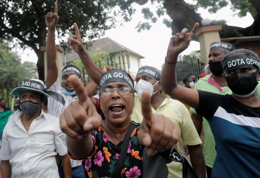 People shout slogans against Sri Lanka's President Gotabaya Rajapaksa, during a protest organised by the main opposition party Samagi Jana Balawegaya against the worsening economic crisis that has brought fuel shortages and spiralling food prices in Colombo, Sri Lanka.