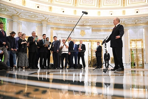 Russian President Vladimir Putin meets with journalists following Caspian Summit in Ashgabat, Turkmenistan June 29, 2022. Picture taken June 29, 2022. Sputnik/Dmitry Azarov/Pool via REUTERS ATTENTION EDITORS - THIS IMAGE WAS PROVIDED BY A THIRD PARTY.