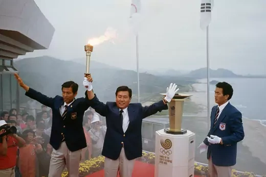 South Korean officials prepare to light the Olympic flame in Seoul.