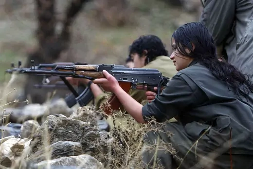 A member of the Party for a Free Life in Kurdistan trains in the Qandil mountains, in northern Iraq, in December 2009. 