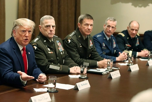President Trump speaks after getting a briefing from senior military leaders in October 2019.