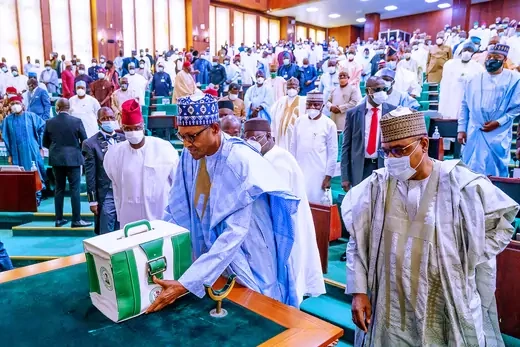 Nigerian President Muhammadu Buhari presents 2021 budget to the national assembly.