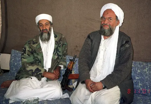Osama bin Laden sits with Ayman al-Zawahiri during an interview in 2001.