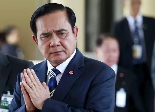 Prime Minister of Thailand Prayuth Chan-ocha bows his hands 