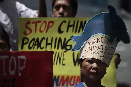 Philippine protestors rally outside the Chinese consulate in Manila in early 2013. 