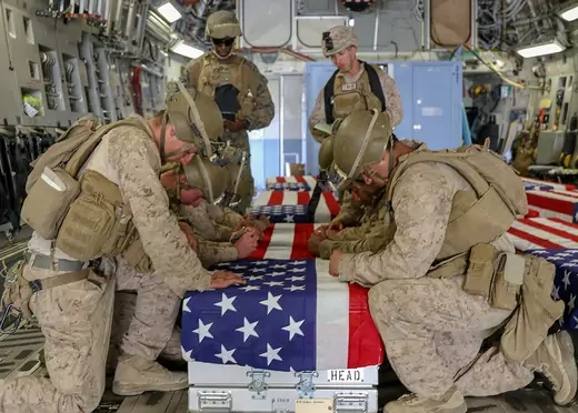 U.S. marines honor the service members killed outside of Hamid Karzai International Airport. 