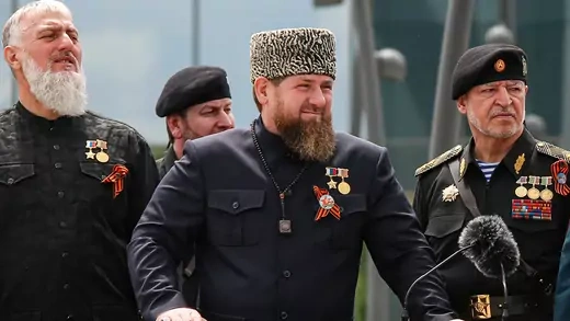 Head of the Chechen Republic Ramzan Kadyrov attend a military parade in the Chechen capital ofGrozny.