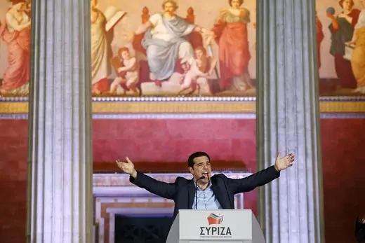 Syriza party Alexis Tsipras speaks after winning the elections in Athens 