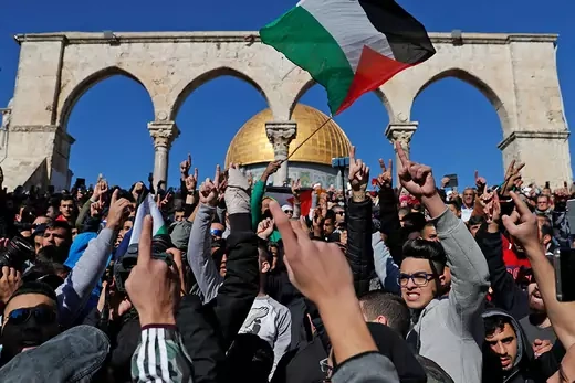Palestinians protest following the first Friday prayer after Trump’s recognition of Jerusalem at the al-Aqsa Mosque compound in Jerusalem’s Old City.