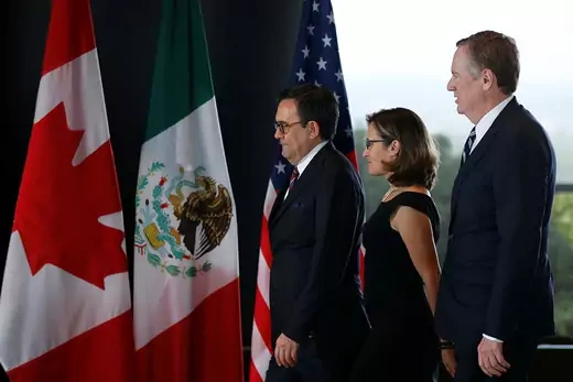 Mexican Economy Minister Ildefonso Guajardo, Canadian Foreign Minister Chrystia Freeland, and U.S. Trade Representative Robert Lighthizer meet on NAFTA in Ottawa.