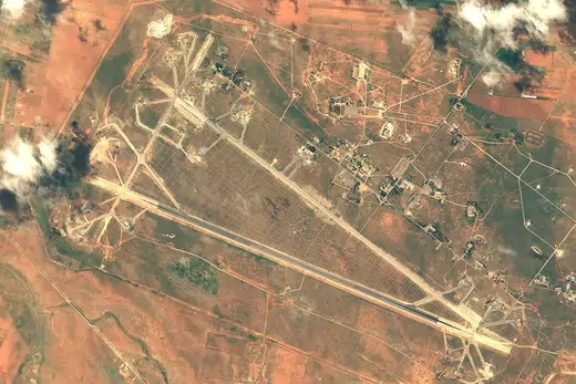 Satellite imagery shows the Shayrat Air Base, outside of Homs, following a U.S. missile strike.