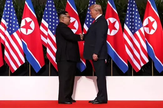 Trump and Kim shake hands during the Singapore summit.