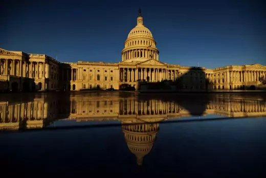 The rising sun illuminates the US Capitol building on November 9, 2022 in Washington, DC. 