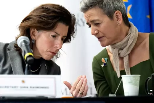 U.S. Secretary of Commerce Gina Raimondo and European Commission Executive Vice-President Margrethe Vestager participate in a US-EU Stakeholder Dialogue during the Trade and Technology Council Ministerial Meeting