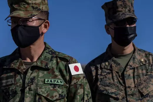 U.S. Marines and Japanese Ground Self-Defense Force (JGSDF) soldiers during Iron Fist 22 exercise training at Camp Pendleton in Oceanside, California, U.S.