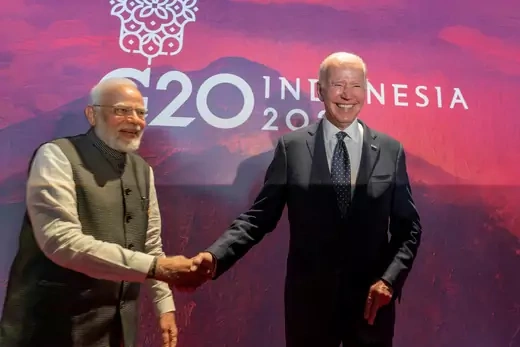 President Joe Biden, right, shakes hands with India's Prime Minister Narendra Modi before the Partnership for Global Infrastructure and Investment meeting at the G20 summit in Indonesia.