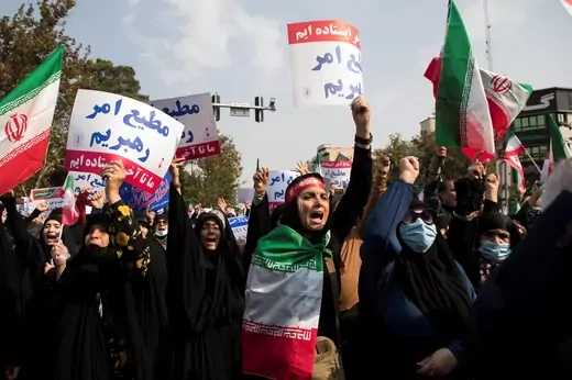 Iranian women protest during unrest in Tehran, Iran, on October 28, 2022.