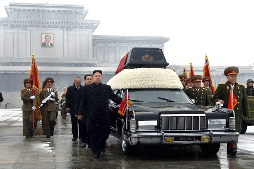 Kim Jong-un and other top North Korean officials accompany the coffin of Kim Jong-il during the late leader’s funeral procession.