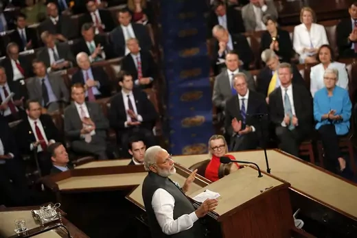 India Prime Minister Narendra Modi addresses a joint meeting of Congress in the House Chamber.