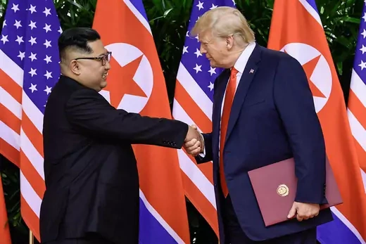 Kim and Trump shake hands after their summit. 