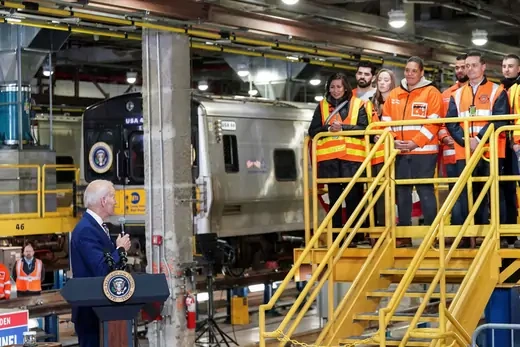 U.S. President Joe Biden touts infrastructure spending on the Hudson River Tunnel project in New York City