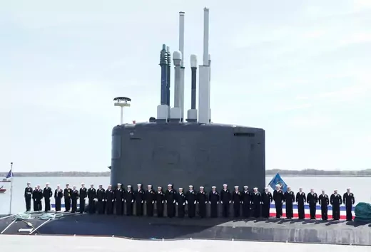 Commemorative commissioning ceremony for the USS Delaware nuclear submarine at the Port of Wilmington