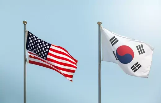 Waving American and South Korean Flags