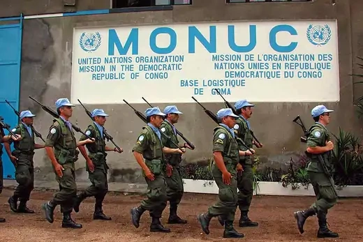 A Uruguayan contingent of the UN Organization Mission in the Congo (MONUC) arrives in the eastern city of Goma.
