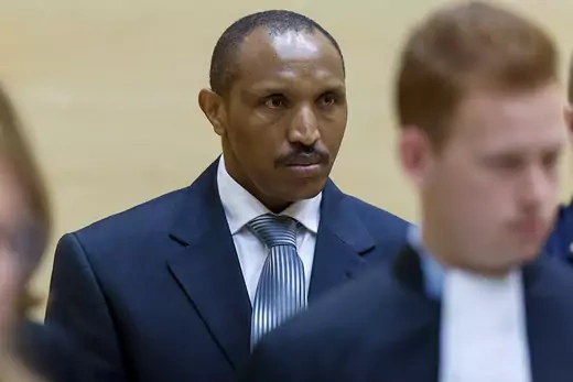 M23 leader Bosco Ntaganda stands trial at the International Criminal Court in The Hague, Netherlands.