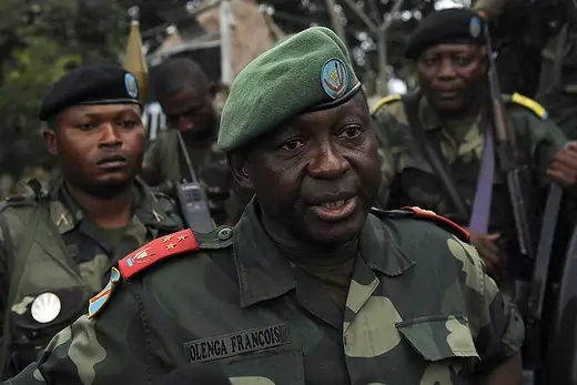 Colonel François Olenga is seen with his troops near their base in the town of Minova in the eastern Congo.
