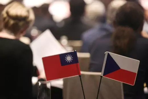 Taiwan and Czech Republic flags on display during the 18th Session of the Taiwan-Czech Joint Business Council Meeting in Taipei, Taiwan.
