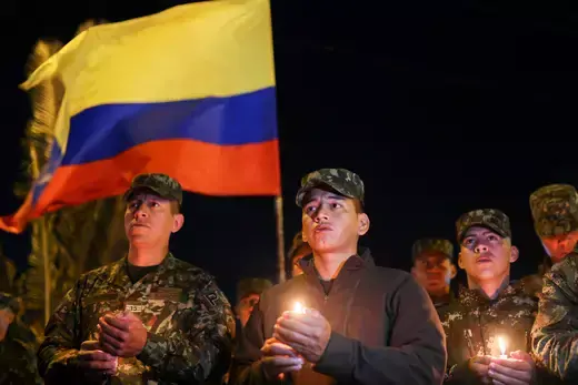 Candlelight vigil for nine Colombian soldiers who were killed in an attack by guerrillas of the National Liberation Army (ELN), in Bogota